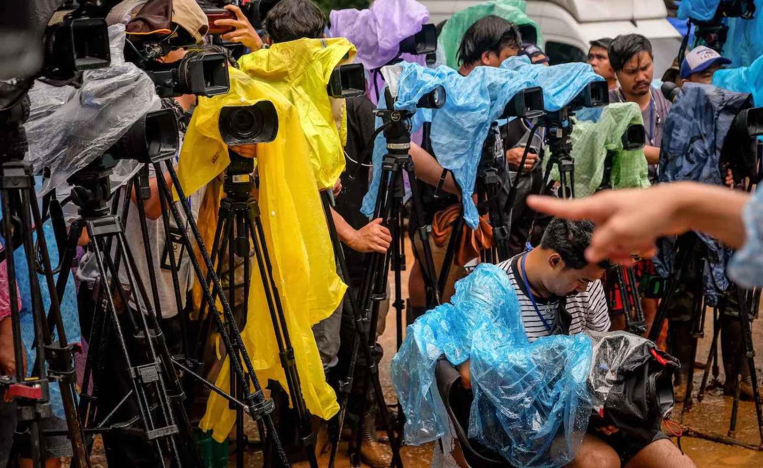 Waiting for news outside the cave at Tham Luang Nang Non, Thailand (Photo: Linh Pham/Getty)