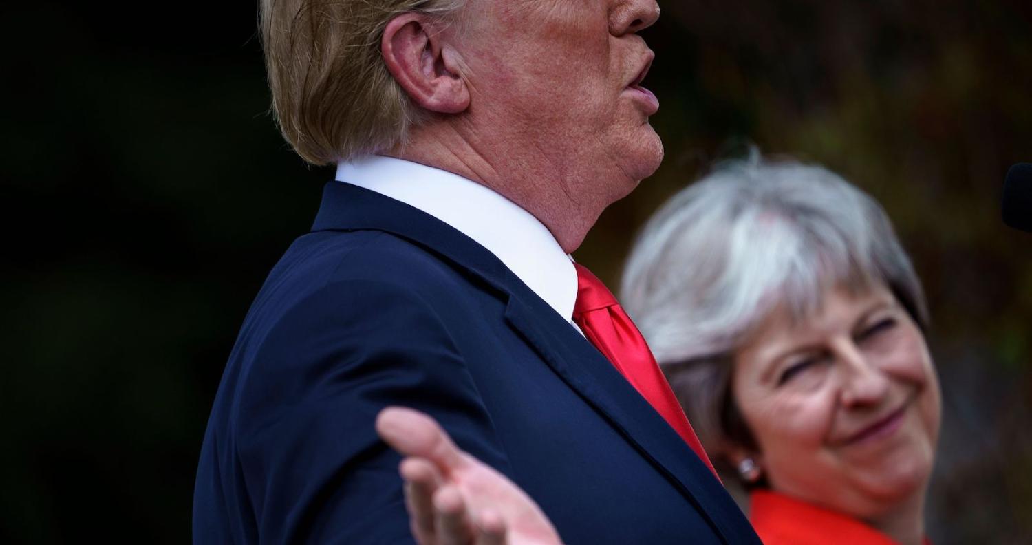 US President Donald Trump and Britain's Prime Minister Theresa May in July 2018 (Photo: Brendan Smialowski via Getty)