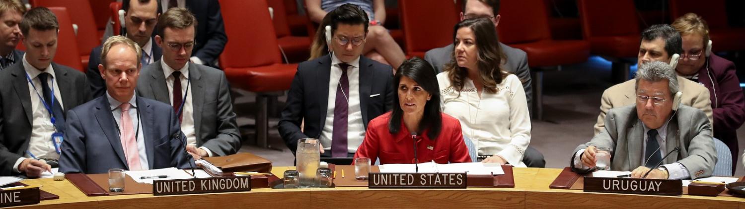 Nikki Haley, US ambassador to the United Nations, at the 5 July emergency meeting of the UN Security Council (Photo: Drew Angerer/Getty Images)