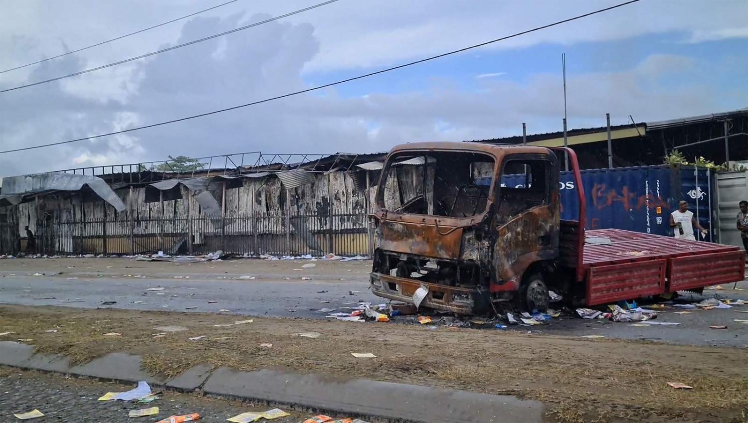 The aftermath in Honiara after days of rioting following political violence that prompted the snap deployment of international peacekeepers, November 2021 (Jay Liofasi/AFP via Getty Images)