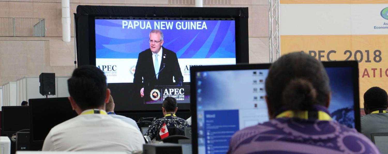 Australian Prime Minister Scott Morrison speaks to APEC leaders in Port Moresby (Photo: Shane McLeod)
