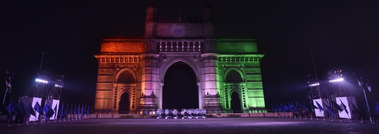 Gateway of India lit up for Navy Day, 4 December 2016 (Photo: Anshuman Poyrekar/Getty Images)