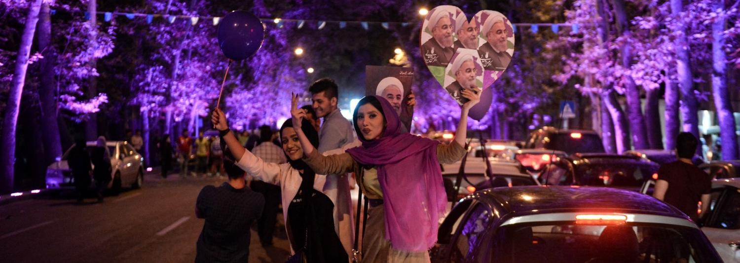 In Tehran, supporters of President Hassan Rouhani celebrate the election result. (Photo by Fatemeh Bahrami/Getty Images)