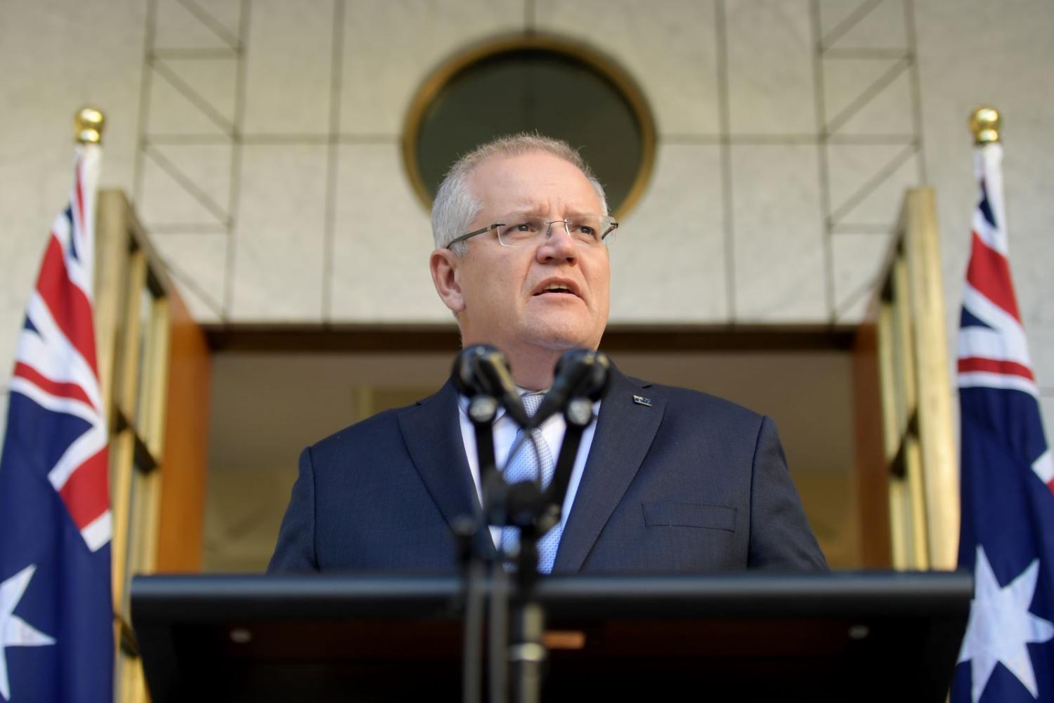 Big on trade... Prime Minister Morrison speaking after his election in May. (Photo: Tracey Nearmy/Getty)