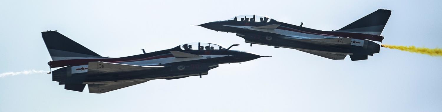 PLAAF J-10 jet fighters at China's International Aviation & Aerospace Exhibition in November 2016 (Photo: Power Sport Images/Getty Image)