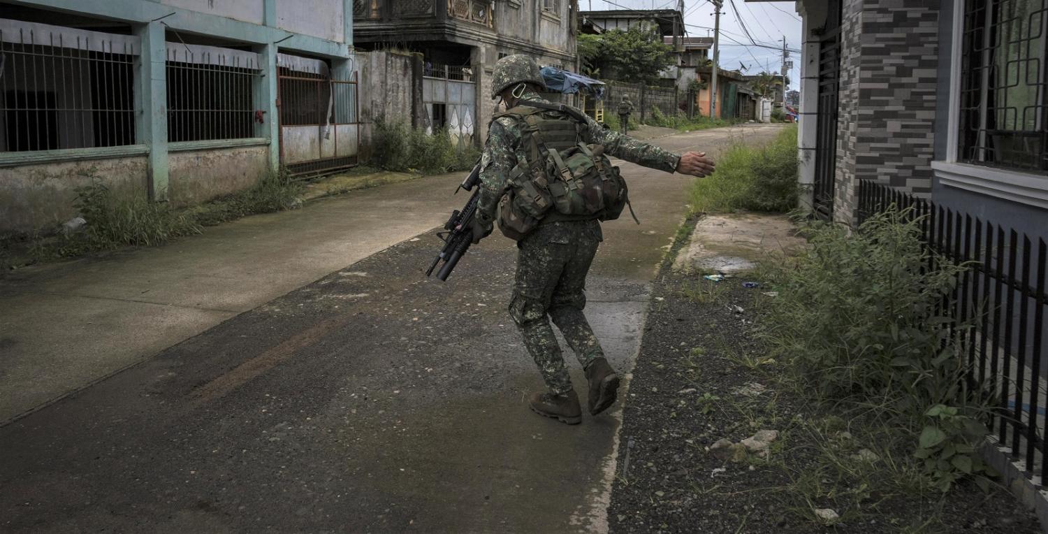 Philippine Marines soldiers, Marawi, southern Philippines, 22 July. (Photo: Jes Aznar/Getty Images)