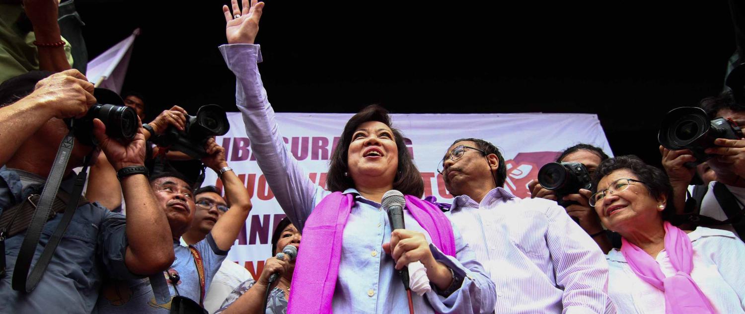 Ousted former chief justice Maria Lourdes Sereno with supporters in Manila (Photo: J Gerard Seguia/Getty)