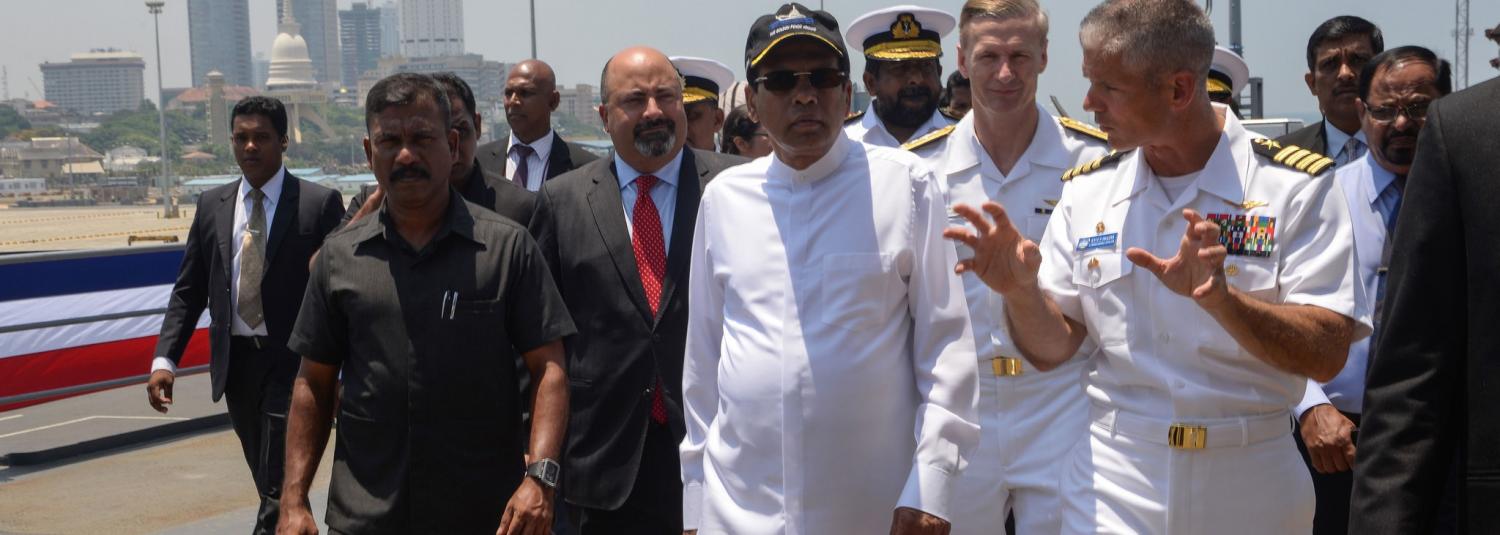 Sri Lankan President Maithripala Sirisena aboard the 7th Fleet flagship USS Blue Ridge in March, 2016 (Photo: US Pacifc Fleet)