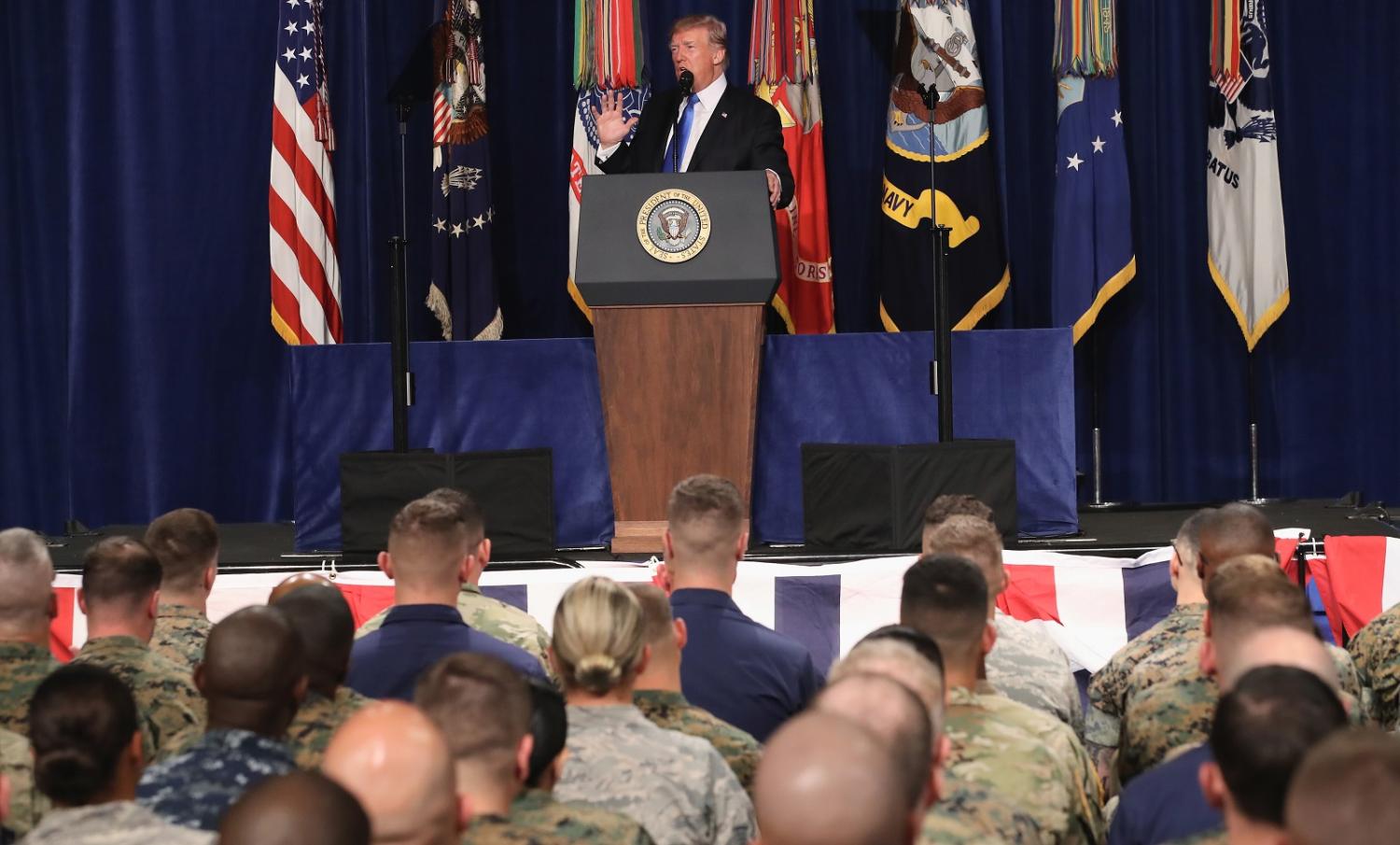 President Trump speaks on America's military involvement in Afghanistan at the Fort Myer base in Arlington, Virginia. (Photo: Mark Wilson/Getty Images)
