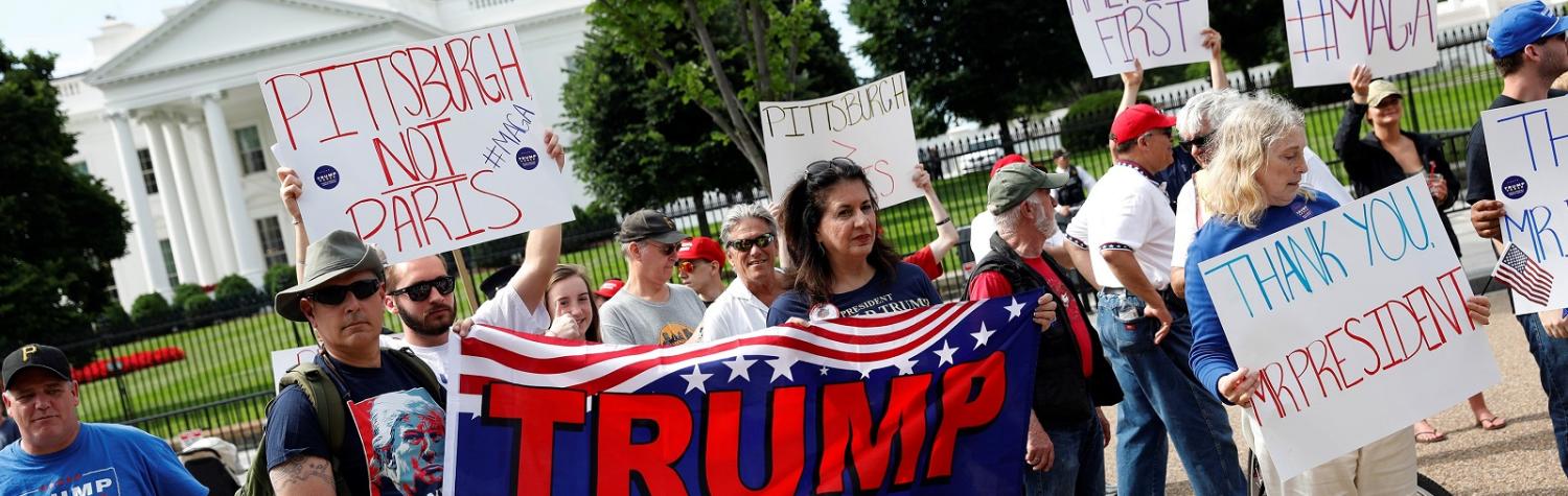 Supporters of US President Donald Trump and his policies at a 'Pittsburgh Not Paris' rally on Saturday. (Photo: Saul Loeb/Getty Images)