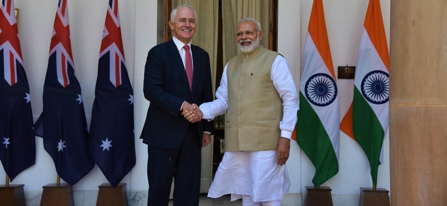Australian Prime Minister Malcolm Turnbull meets with Indian Prime Minister Narendra Modi in New Delhi, 2017 (Photo: MEAphotogallery/Flickr)