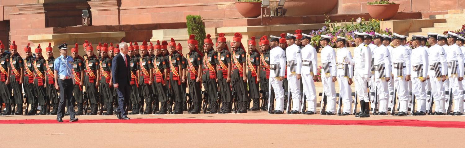 Australian PM Malcolm Turnbull inspects the Guard of Honour at a ceremonial reception in New Delhi last month (Photo: Indian government)