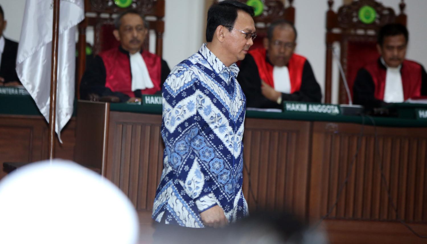 Governor Ahok arrives at a Jakarta courtroom for his verdict and sentence in his blasphemy trial. (Getty/Barcroft Media)