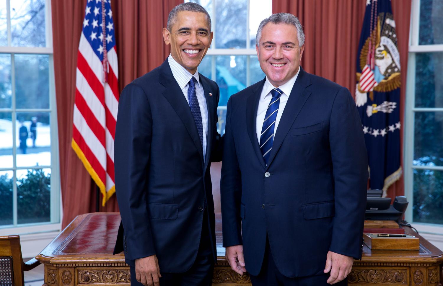 Ambassador Joe Hockey presenting his credentials to then-US President Barack Obama, 2016 (Photo: DFAT)