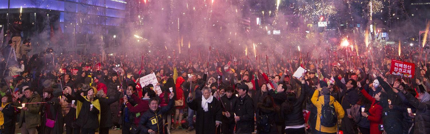 Demonstrators celebrate the impeachment of South Korea's President Park Geun-hye, March 2017 (Photo: Getty Images/Anadolu Agency)