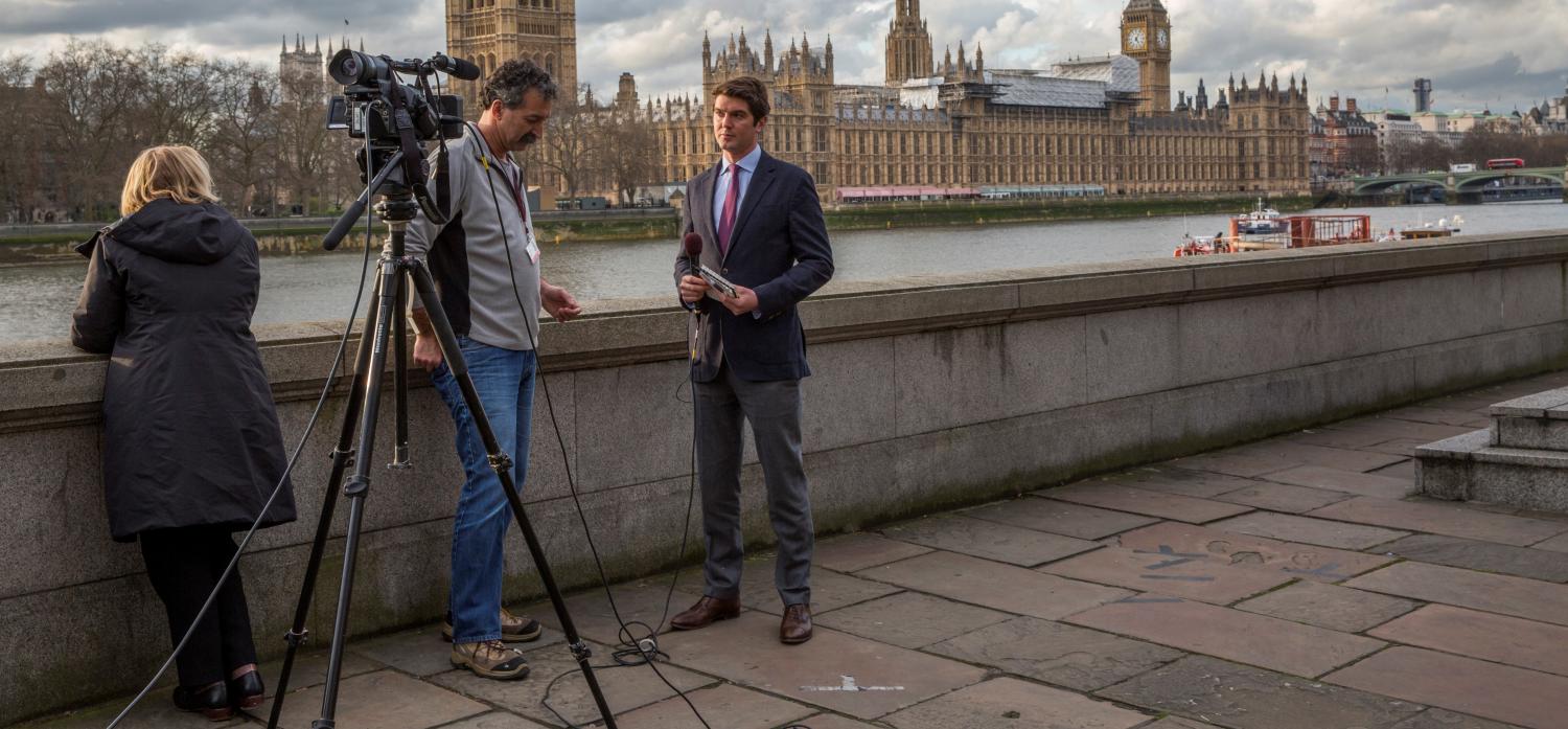 A news crew across the Thames from the Houses of Parliament. Misinformation in the media was rife in the immediate aftermath of the Westminster attack (Getty images/Kashfi Halford/Barcroft Images)