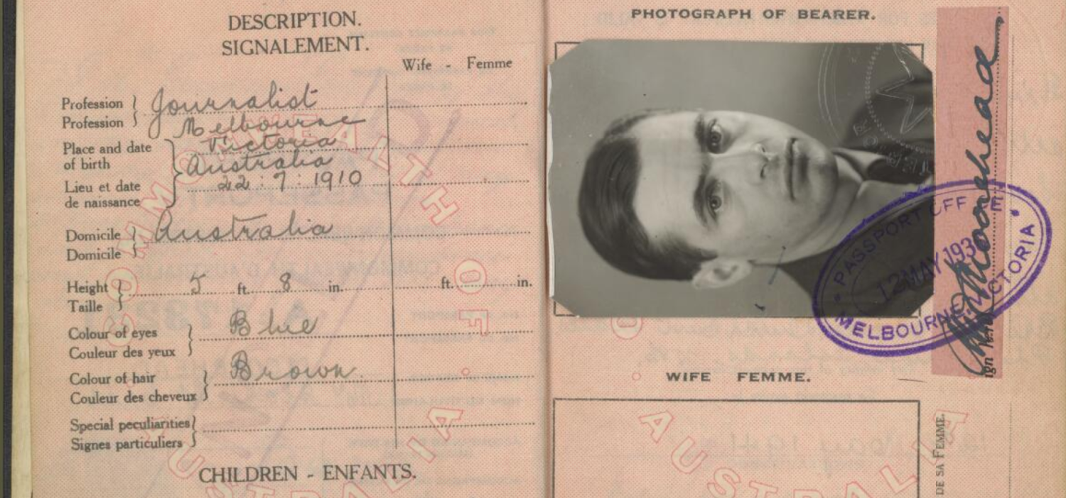 The passport of Australian war reporter Alan Moorehead, circa 1936 (Photo: National Library of Australia)