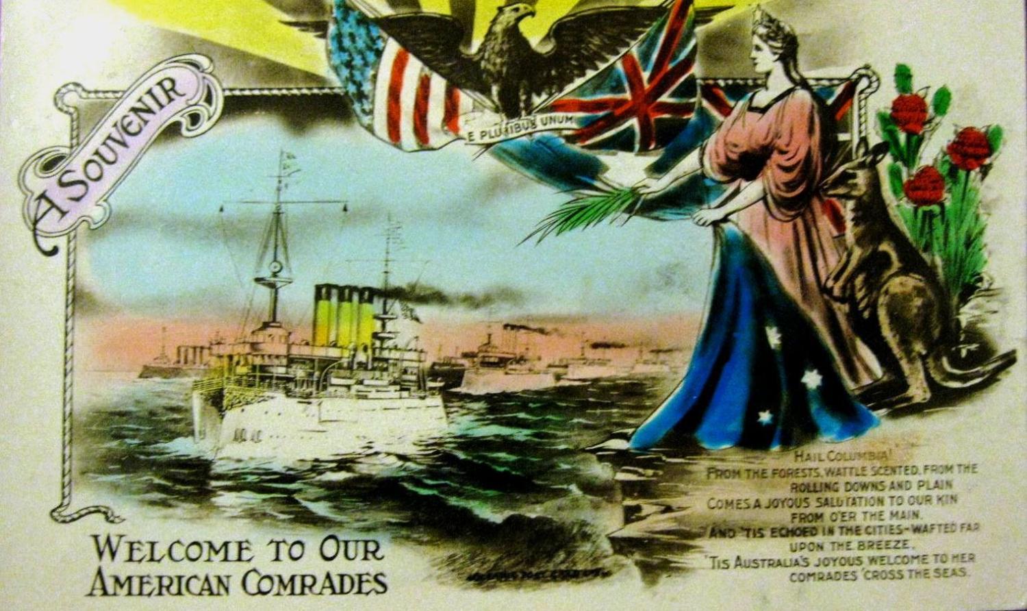 Souvenir marking the visit of the US 'Great White Fleet' to Australia, 1908. (Flickr/Aussie-mobs)
