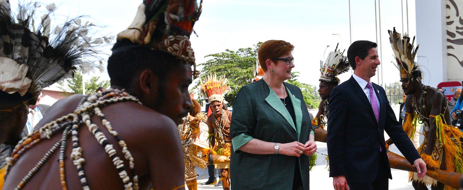 Australia's Foreign Minister Marise Payne and Trade Minister Simon Birmingham arrive at the APEC ministerial meeting in Port Moresby. (Photo:Saeed Khan/Getty)