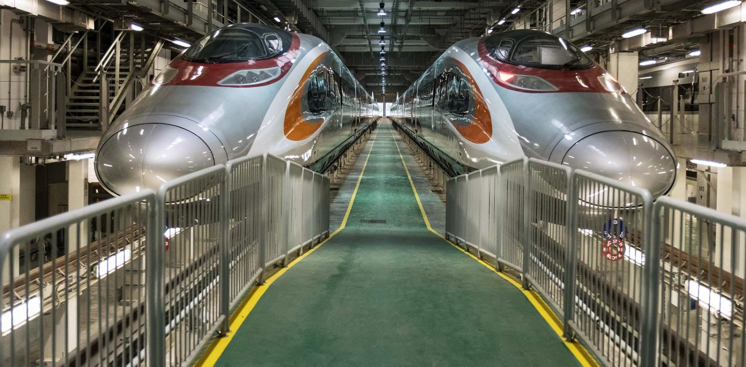 Two Guangzhou-Shenzhen-Hong Kong Express Rail Link (XRL) trains stand in Hong Kong (Photo: Billy H.C. Kwok/Getty Images)
