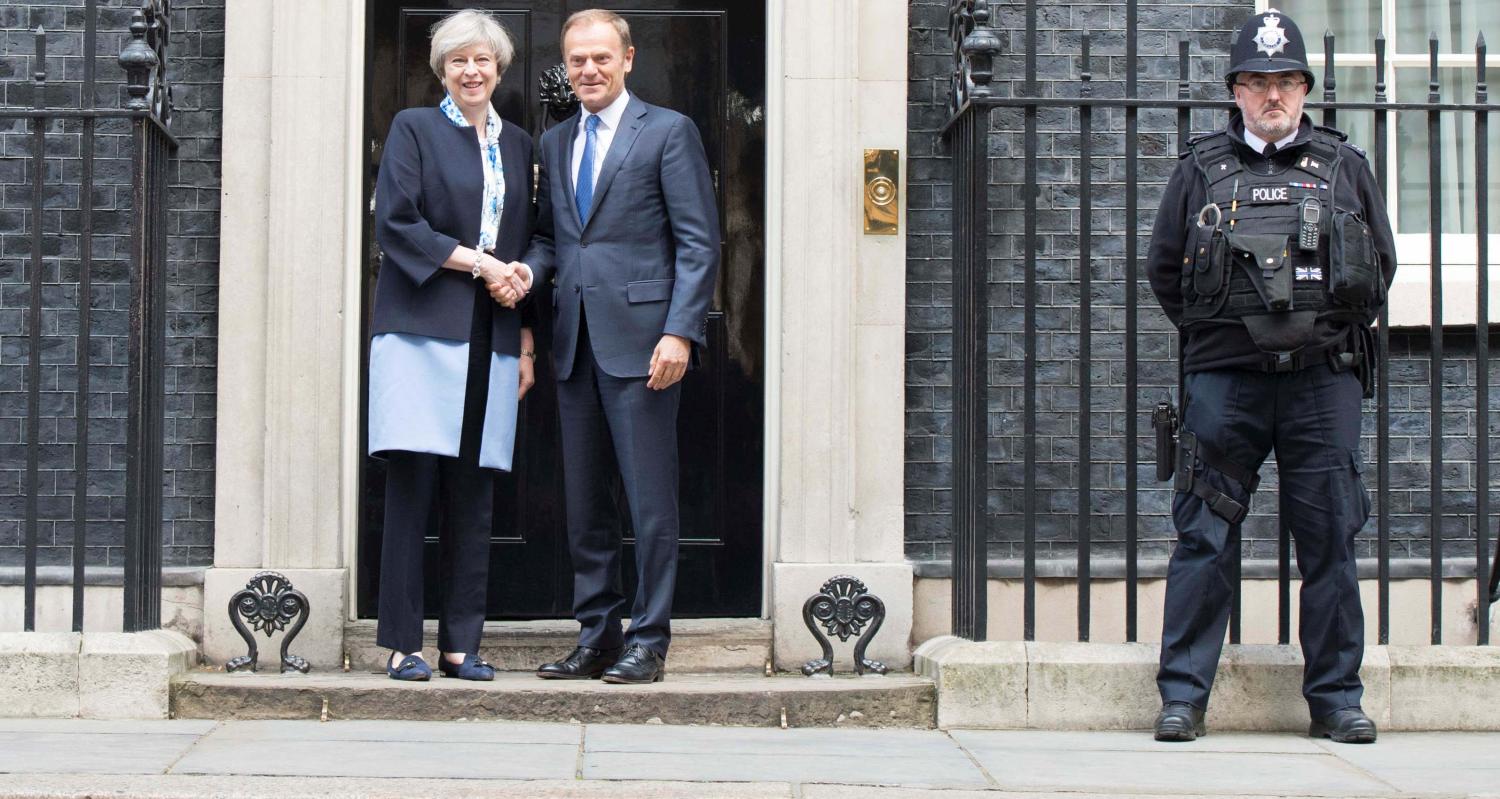 Prime Minister Theresa May with EU President Donald Tusk on 6 April. (Flickr/Number 10)