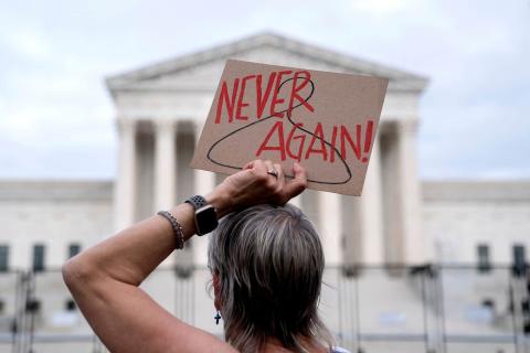 A pro-choice demonstrator outside the US Supreme Court in Washington, DC, on 11 May 2022 (Stefani Reynolds/AFP via Getty Images)