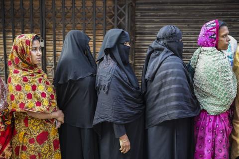 Women voters line up to cast their ballot in the 11th national elections in Bangladesh on 30 December 2018 (Ahmed Salahuddin/NurPhoto via Getty Images)