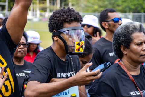 Fijians protest against Japan's planned dumping of Fukushima nuclear wastewater, 25 August 2023 in Suva (Pita Simpson/Getty Images)