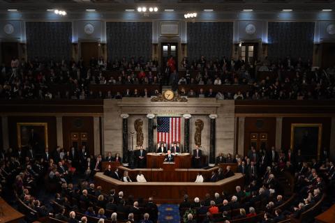US President Joe Biden delivers the State of the Union address in the House Chamber of the US Capitol in Washington, DC on 7 March 2024 (Saul Loeb/AFP via Getty Images)