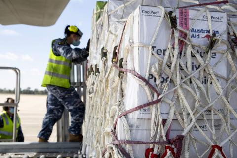 Air Movements Operators from No 23 Squadron load pallets of AstraZeneca vaccines and Covid-19 medical supplies bound for Fiji onto a C-130J Hercules at RAAF Base Amberley (defence.gov.au)