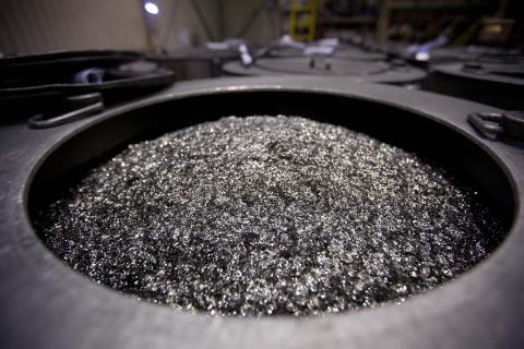 Neodymium magnets about to be crushed into powder at a factory in Tianjin, China (Photo: Doug Kanter via Getty)