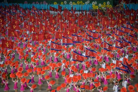 “Grand Mass Gymnastics and Artistic Performance” in Pyongyang, 4 June (Photo: STR via Getty)