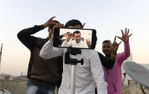 A TikTok video shoot, Hyderabad, India, February 2020 (Noah Seelam/AFP via Getty Images)