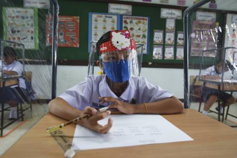 First day of school after the Thai government eased isolation measures to prevent the spread of the coronavirus, 1 July 2020 in Bangkok (Anusak Laowilas/NurPhoto via Getty Images)