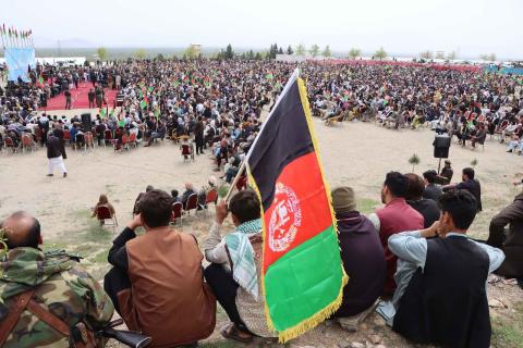 Thousands of Afghans attended a rally in Parwan, outside of Kabul, to show support for the peace talks process, 28 March 2021 (Haroon Sabawoon/Anadolu Agency via Getty Images)