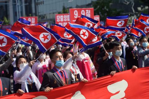A mass demonstration in Pyongyang on 9 September 2021 to mark 73 years since the foundation of the Democratic People’s Republic of Korea (Kim Won-jin/AFP via Getty Images)