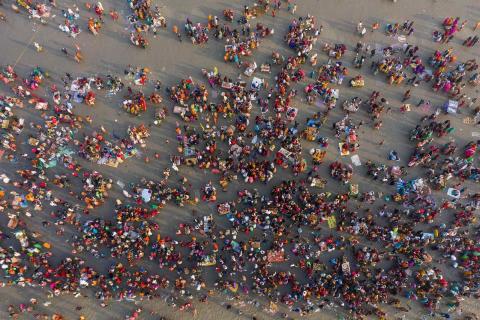 Hindu devotees gather to take a holy dip in the Bay of Bengal, Sagar Island, India (Xavier Galiana/AFP/via Getty Images)