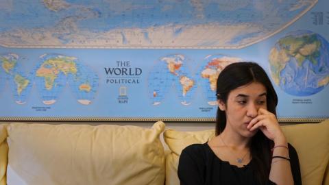 Nadia Murad waits to deliver a speech at the United Nations (Photo: Supplied)